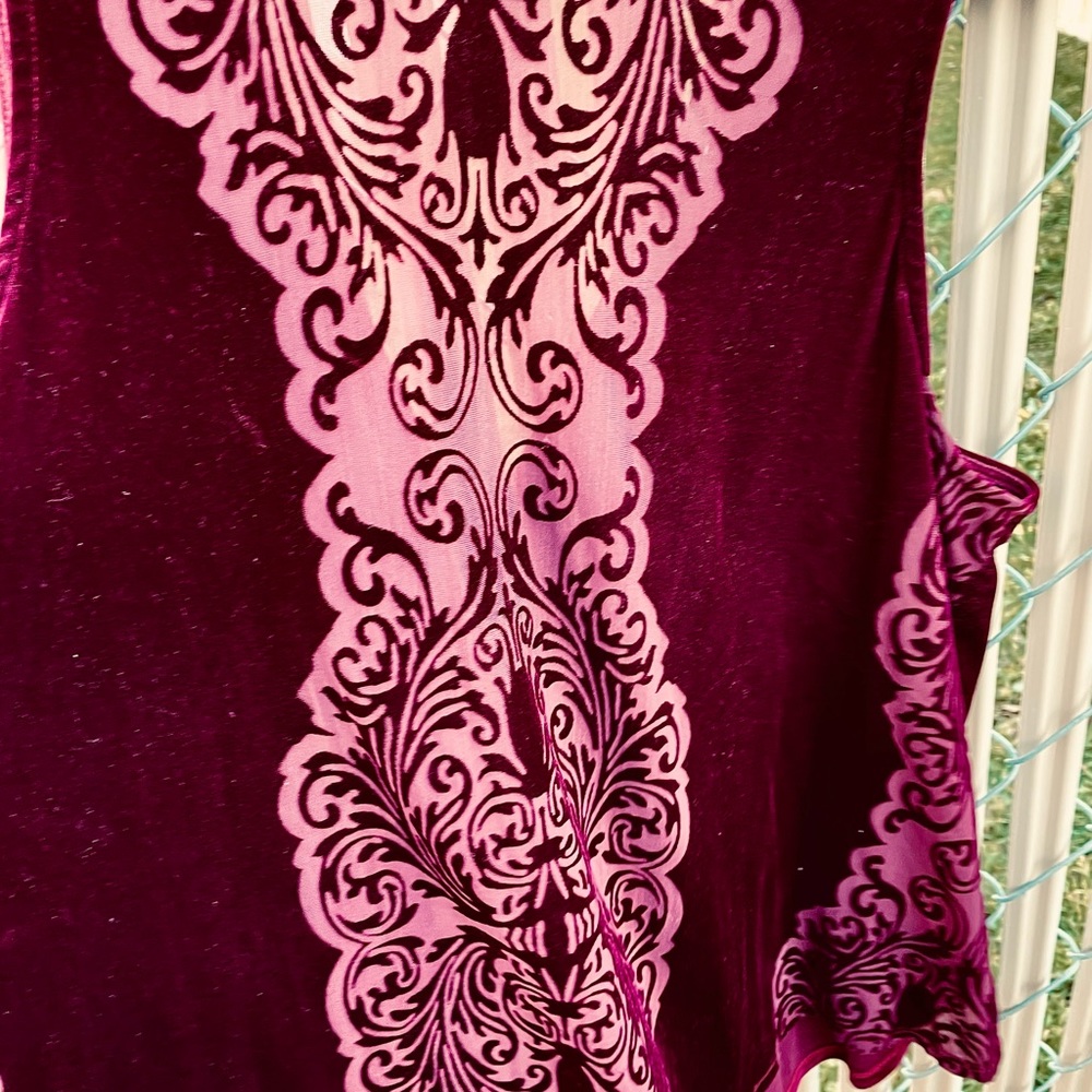 Gorgeous Holiday Burgundy Cut Velvet Trapeze Fly Away Tank Top M/L - Picture 4 of 9